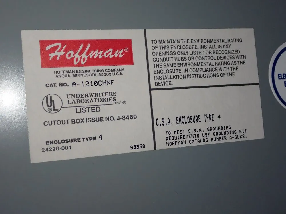 Hoffman Electrical Enclosure - A-1210chnf