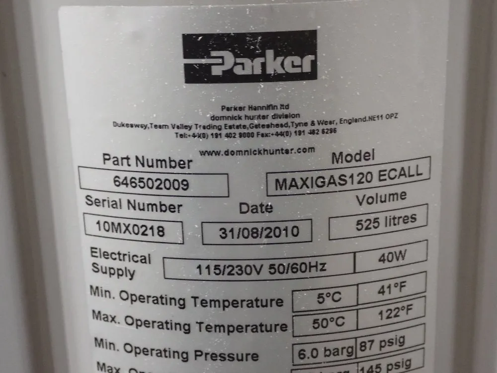 Parker 525l N2 Maxi Gas Nitrogen Generator - Maxigas120 E Call