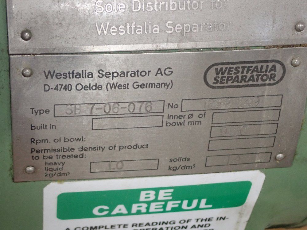 Westfalia Separator Centrifuge - Sb7-06-076