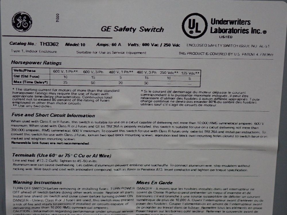 Ge 60/600 Fusible Disconnect - Th3362-10