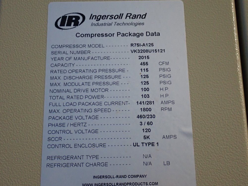 Ingersoll Rand 455 Cfm Air Compressor - R75i-a125