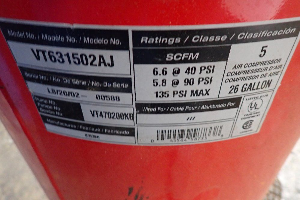 Husky 26 Gallons Air Compressor - Vt631502aj