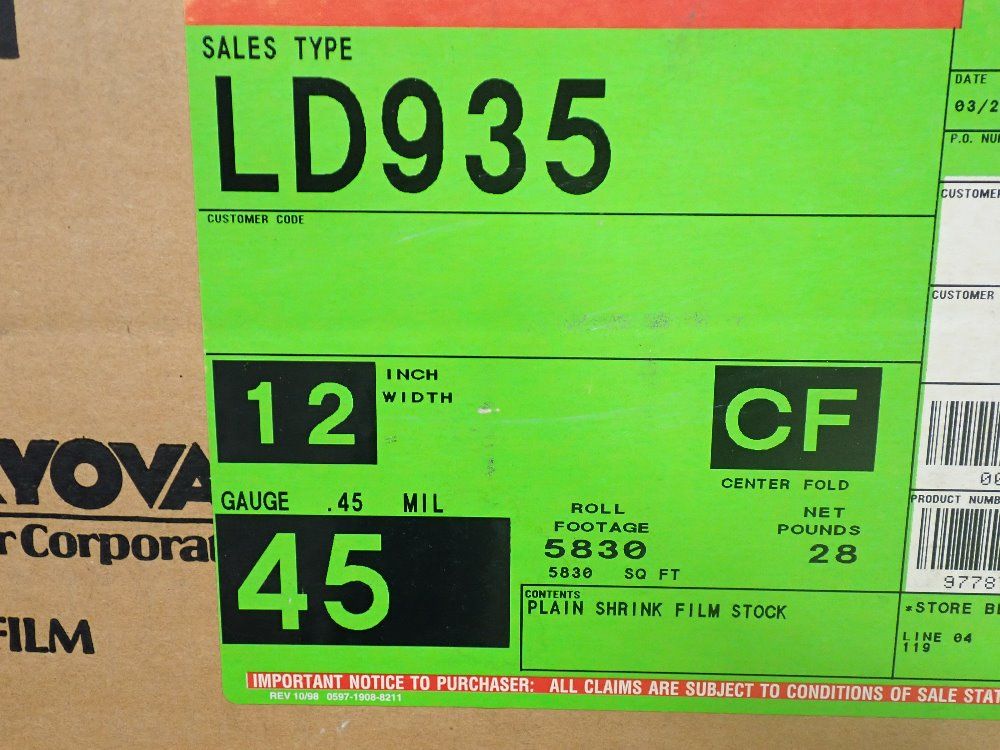 Cryovac Sealed Air Corp 12"w & 14"w/ 5830 Sq Ft Plain Shrink Film