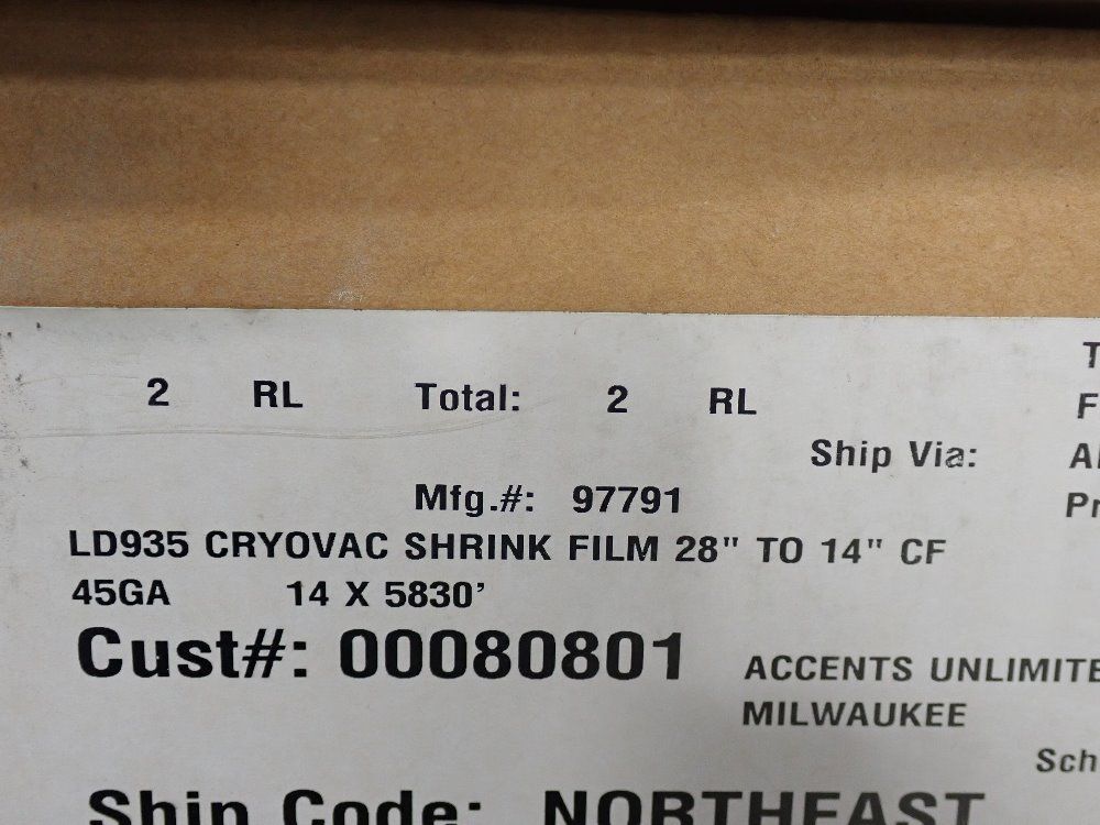 Cryovac Sealed Air Corp 12"w & 14"w/ 5830 Sq Ft Plain Shrink Film