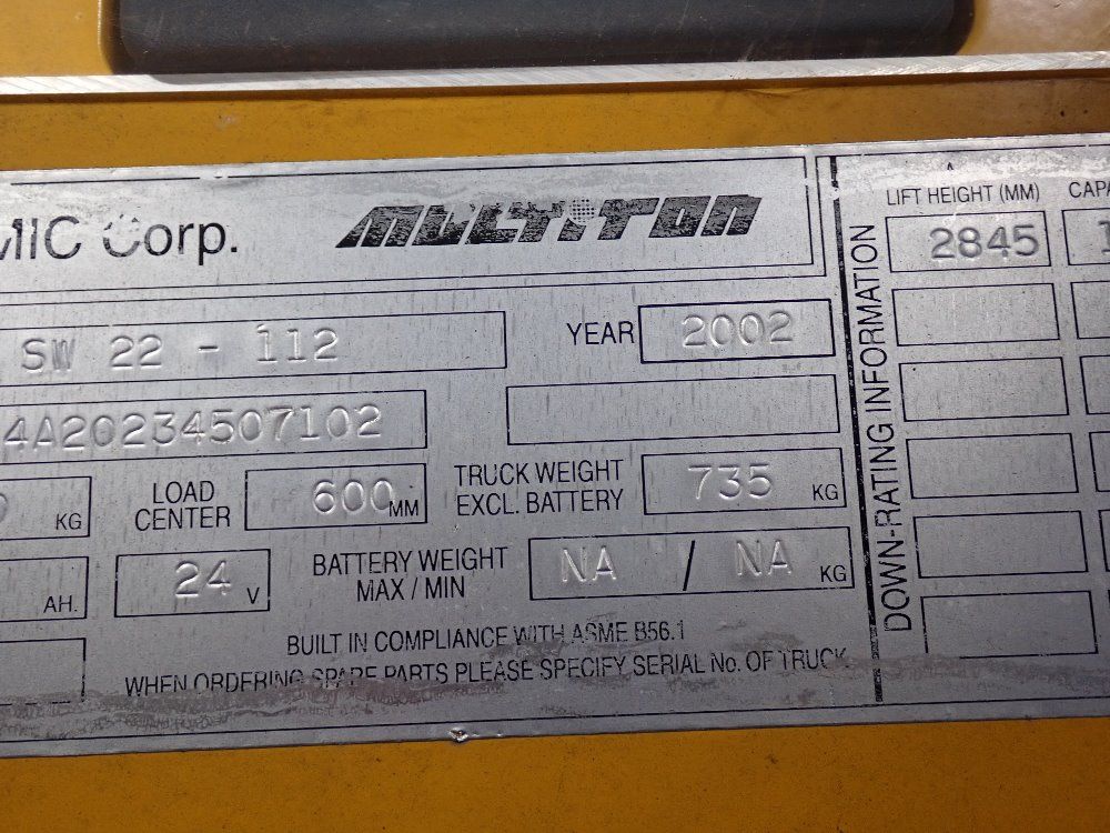 Multiton 2200 Lbs Straddle Lift - Sw22-112