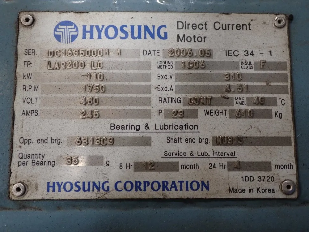 Hyosung 110 Kw Dc Motor