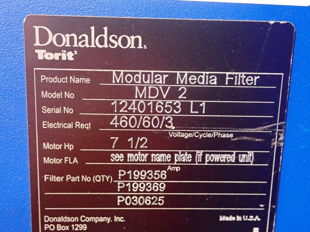 Donaldson Torit 7 1/2 Hp Modular Media Filter - Mdv 2