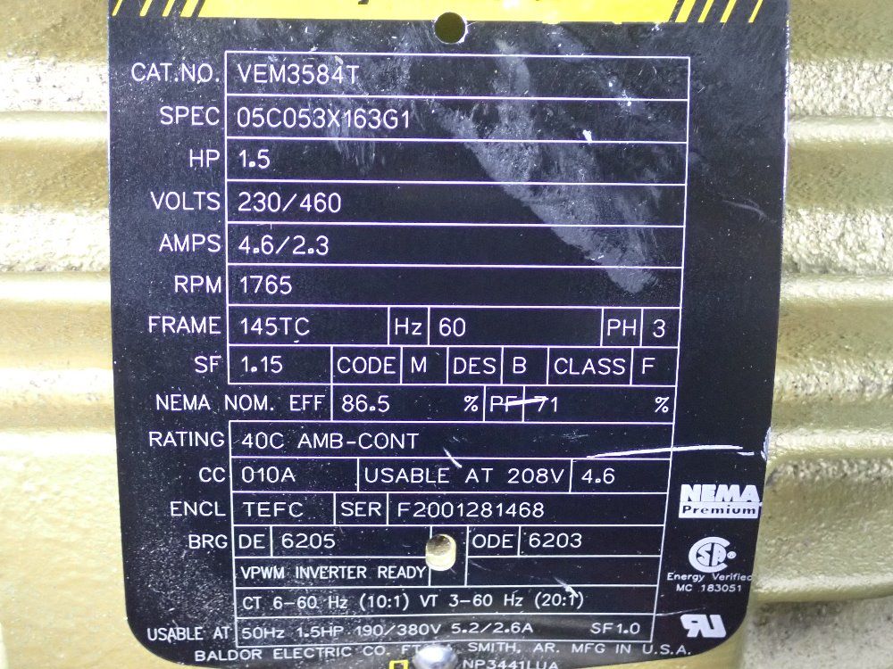 Baldor 1.5 Hp Motor - Vem3584t