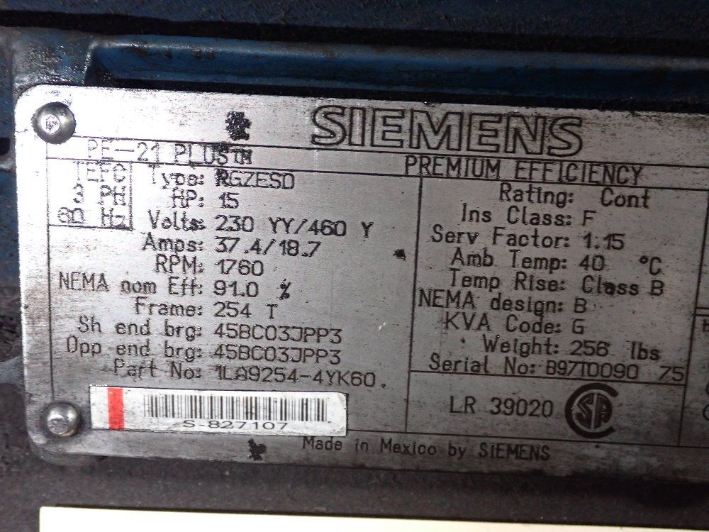 Siemens 15 Hp Motor
