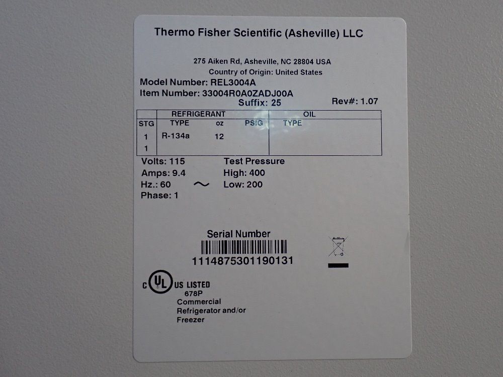 Thermo Fisher Scientific Thermo Fisher Scientific Rel3004a Refrigerator