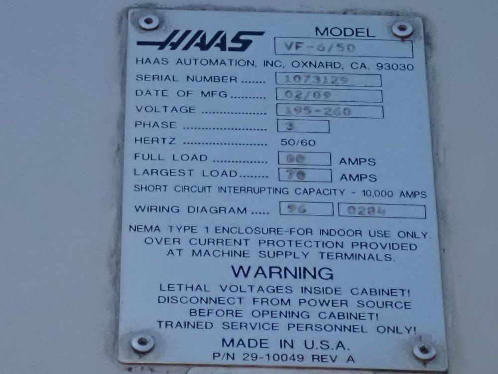 Haas 2009 Haas Vf650 Cnc Vmc