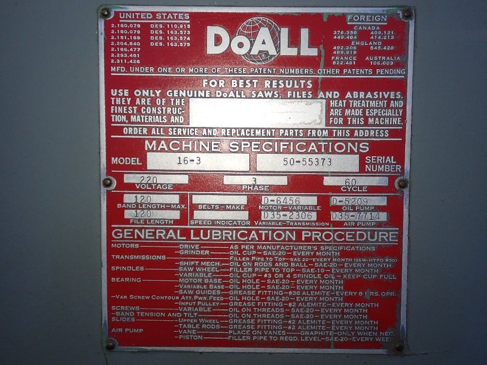 Doall Doall 16 Vertical Band Saw