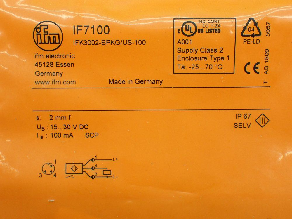 Ifm Ifk3002-bpkg/us-100 Inductive Sensor. - If7100