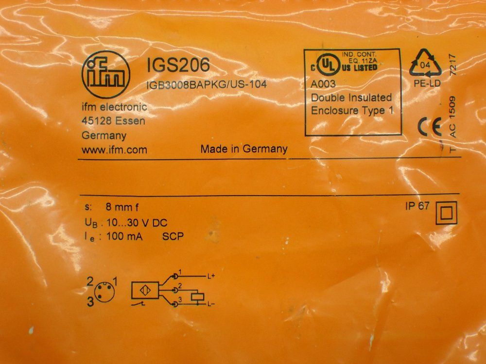 Ifm Inductive Proximity Sensor. - Igs206