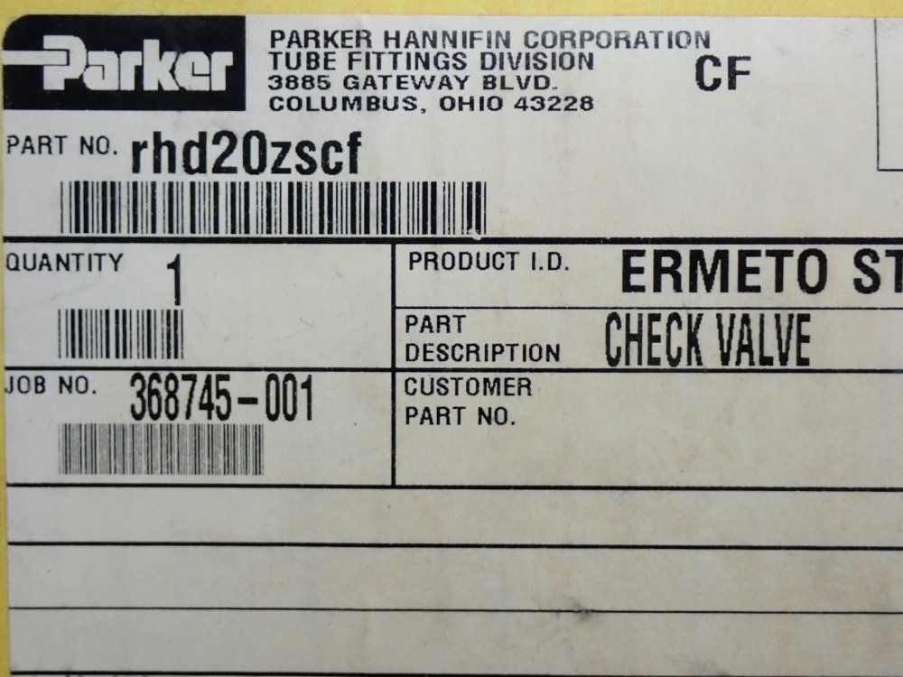 Parker Check Valve Unit - Rhd20zscf
