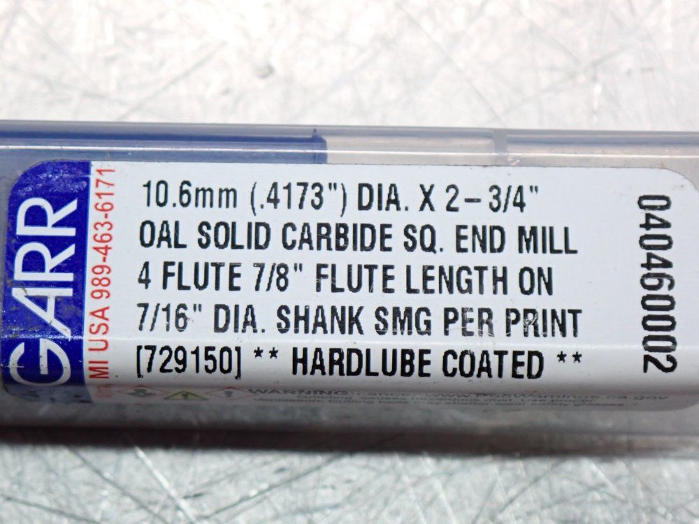 Garr  106mm Oal Solid Carbide Shank Drill Bit 1 Lot 0f 4
