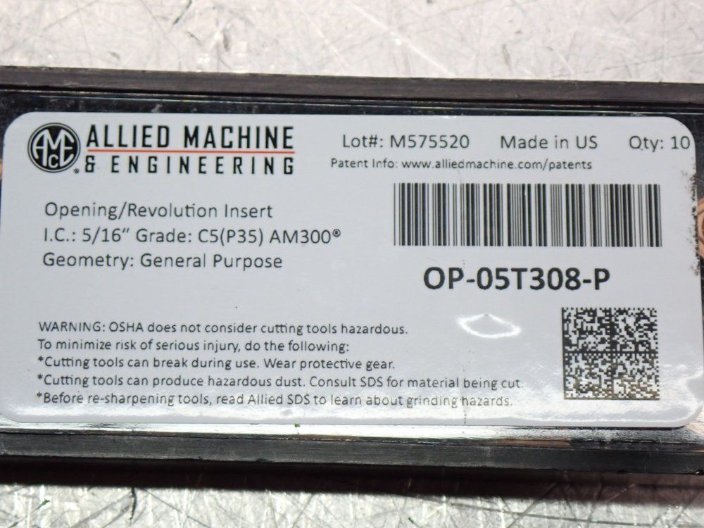 Allied Machine  Engineering Opening Revolution Inserts 1 Box Of 10