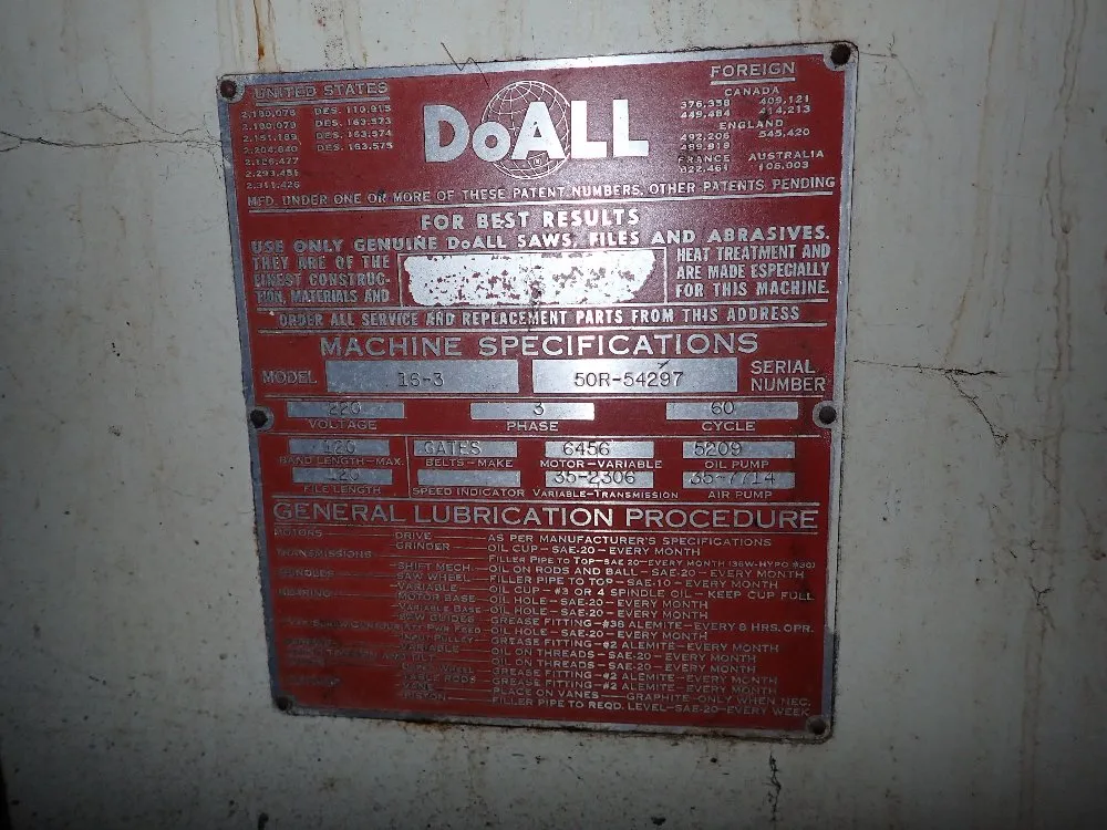 Doall Vertical Band Saw