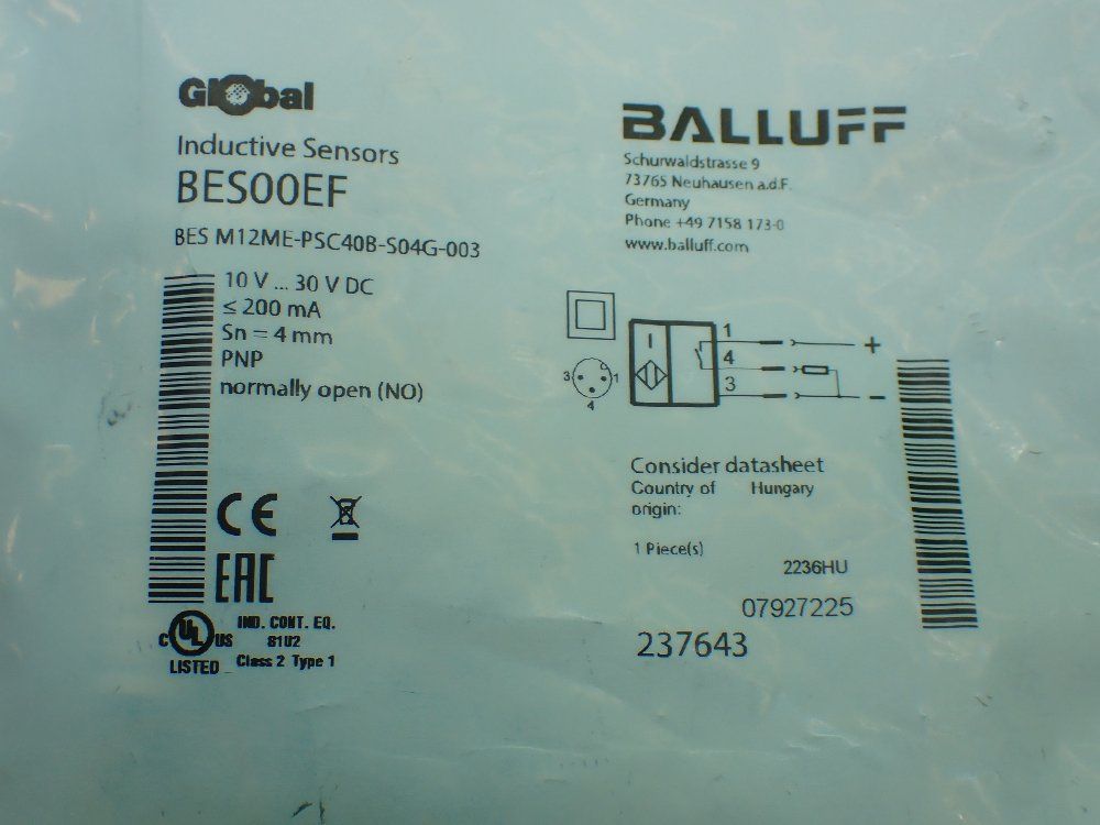 Balluff Inductive Sensor Bes M12mepsc408s04g003