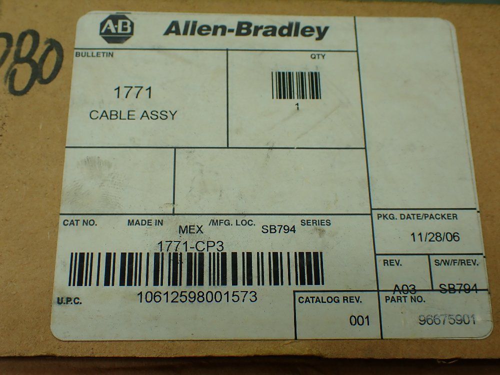 Allen-bradley I/o Chassis Cable For 1771-p7 Power Supply - 1771-cp3