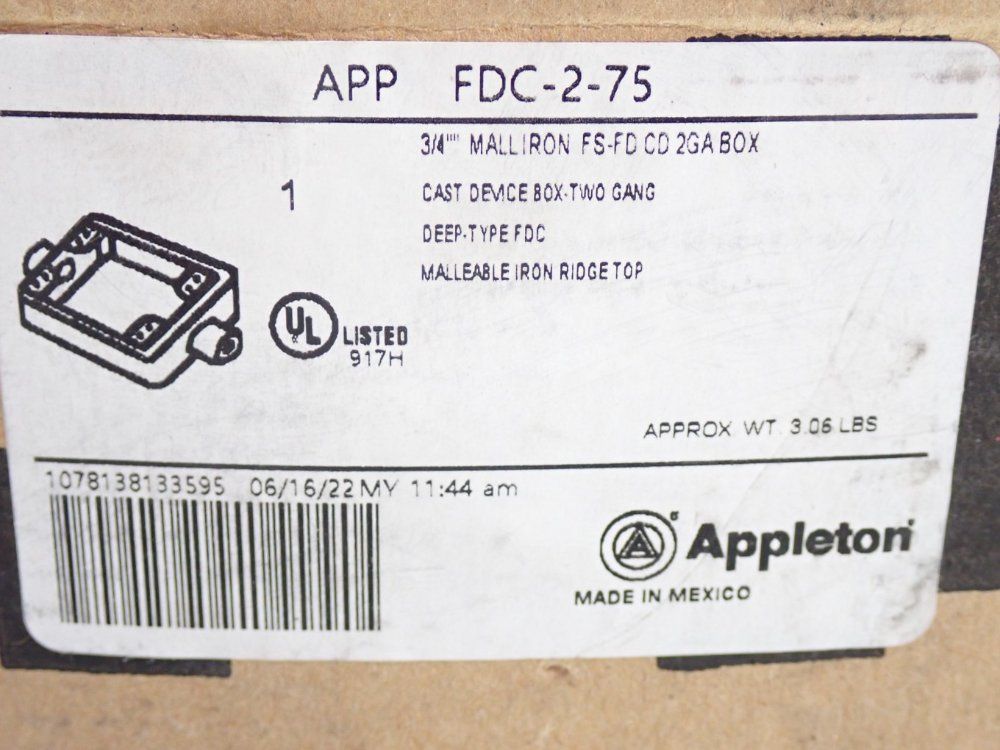 Emerson Appleton Cast Device Box 2 Gang - Fdc-2-75