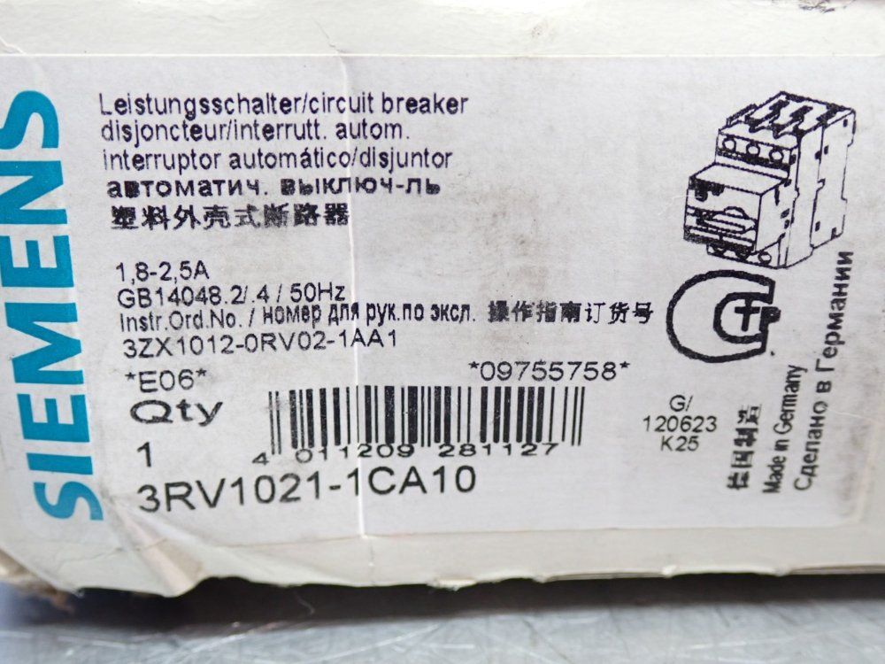 Siemens Circuit Breaker Motor Protector - 3rv1021-1ca10