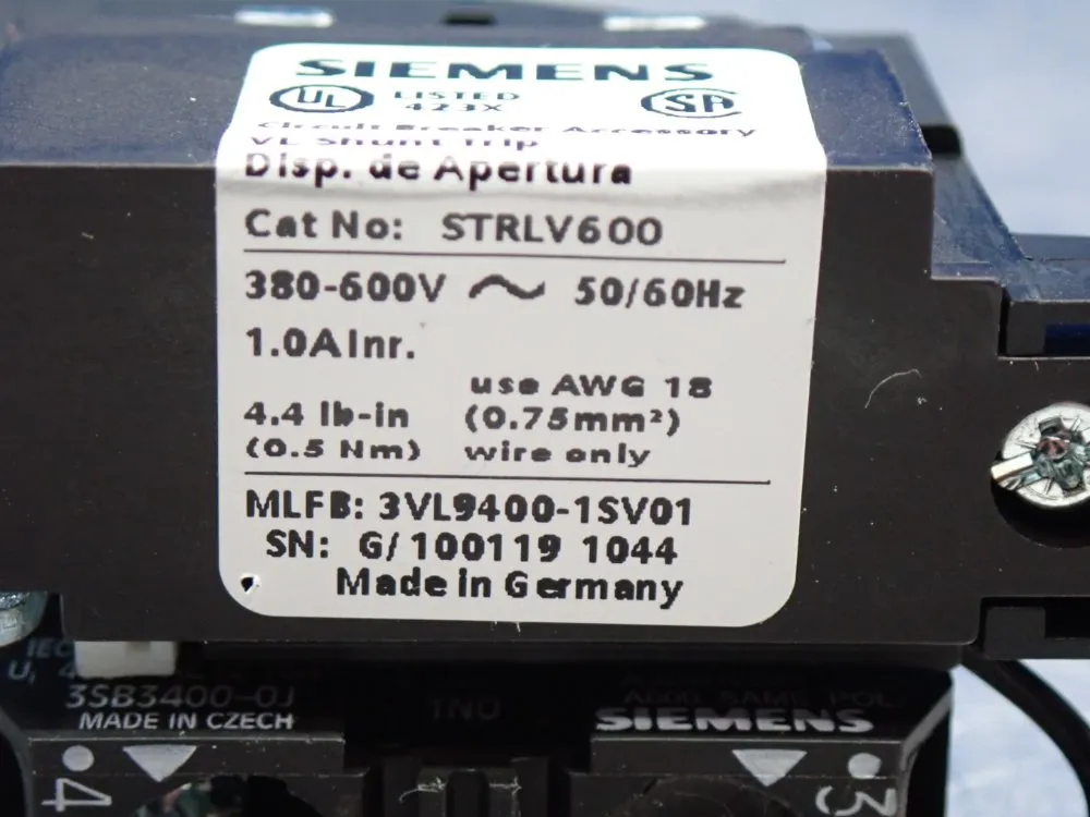 Siemens Shunt Trip Circuit Breaker - Strlv600