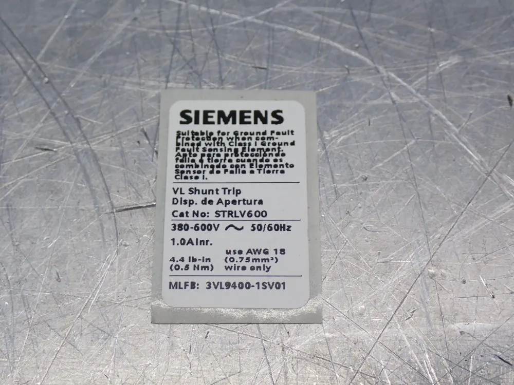 Siemens Shunt Trip Circuit Breaker - Strlv600