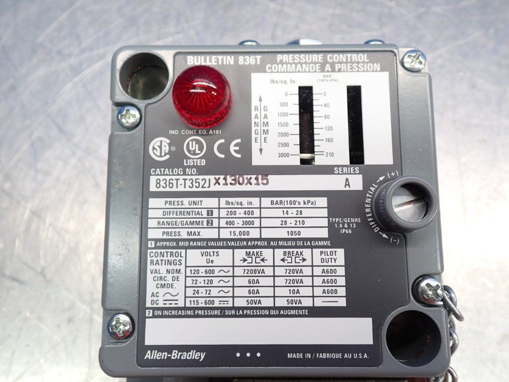 Allen Bradley Pressure Control Switch - 836t-t352jx130x15