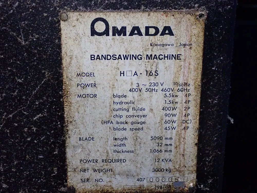 Amada Amada Ha16s Horizontal Band Saw