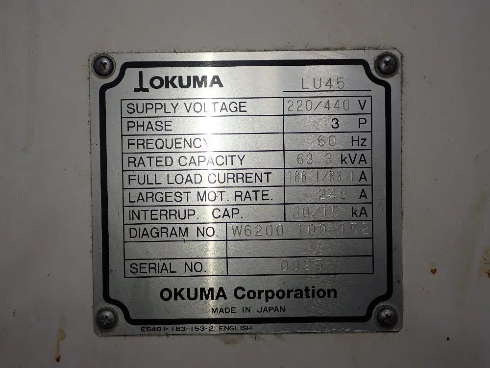 Okuma 1996 Okuma Lu45 Cnc Lathe