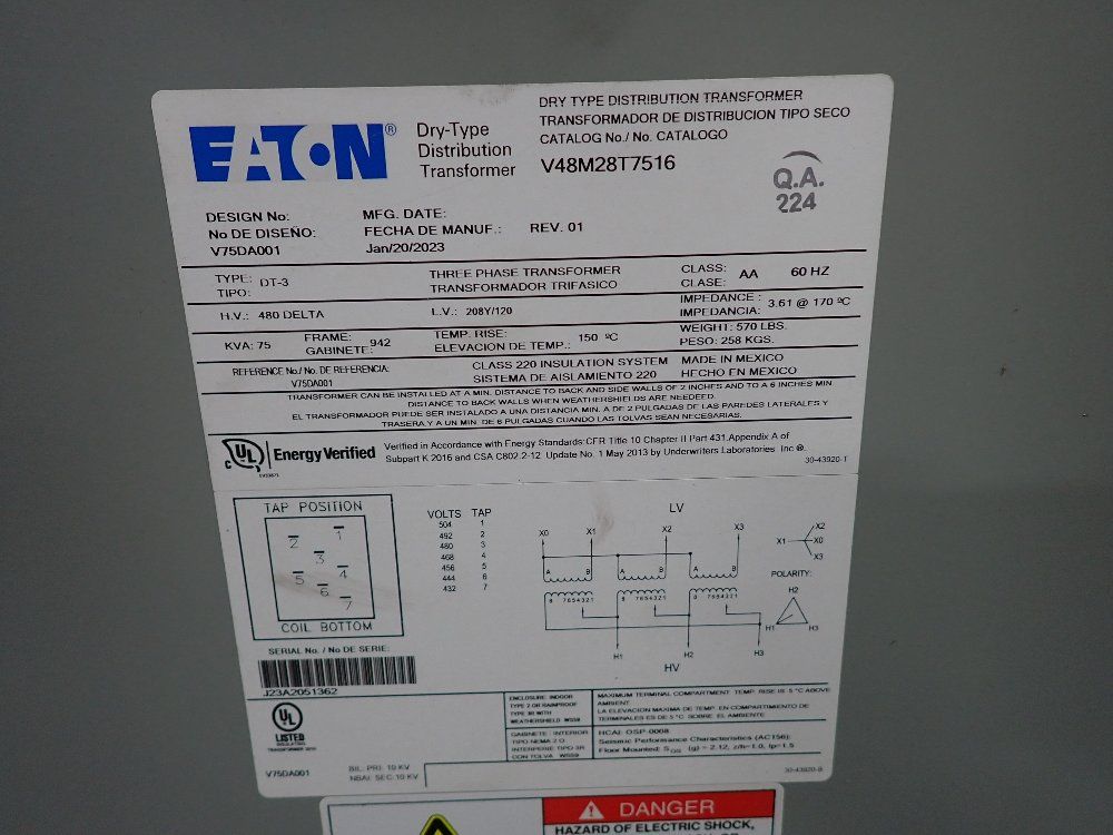 Eaton 2023 Eaton 75 Kva Transformer