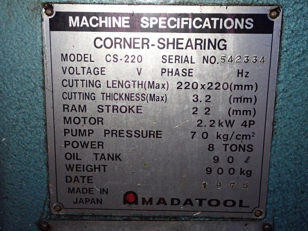 Amada Tool 1975 Amada Tool Cs220 Metal Notcher