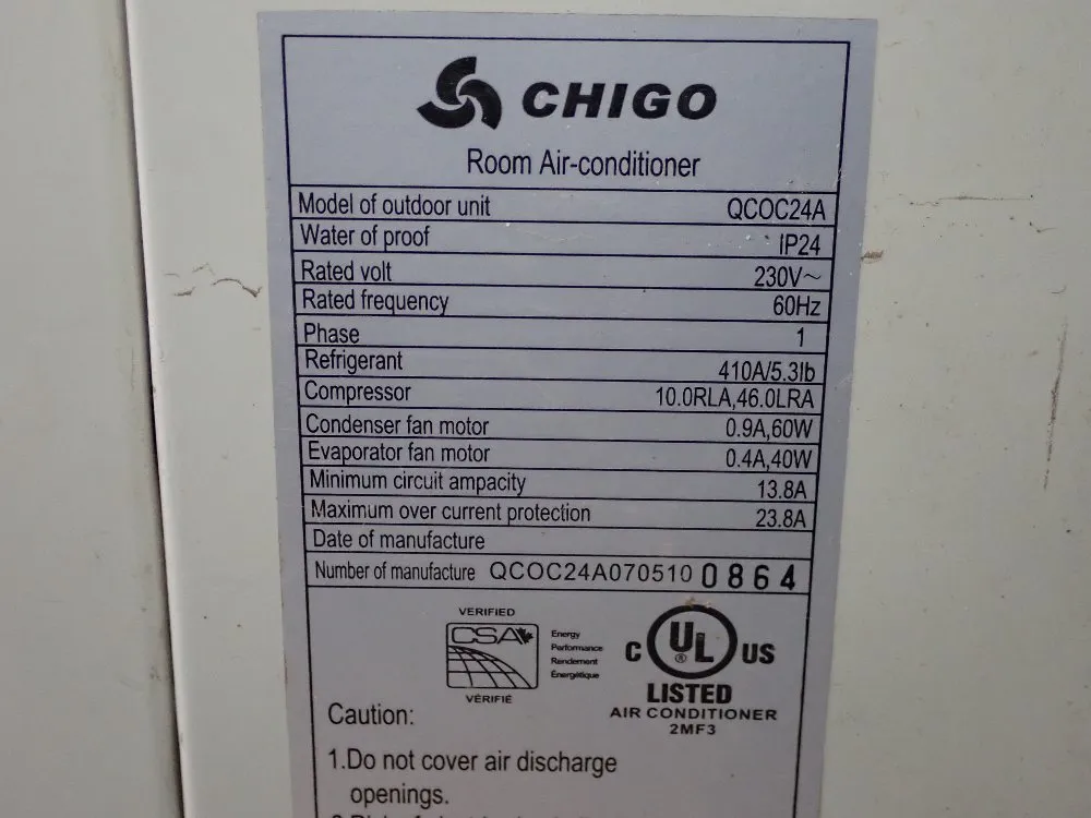 Chigo Air Conditioner - Qc0c24a