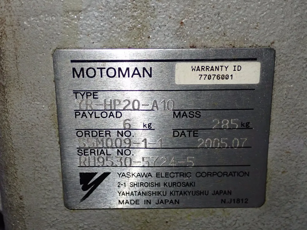 Yaskawamotoman 2005 Yaskawamotoman Yrhp20a10 Robot Cell
