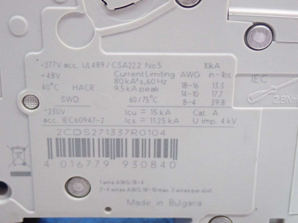 Abb Miniature Circut Breaker 1 Lot Of 2 - 2cds271337r0104