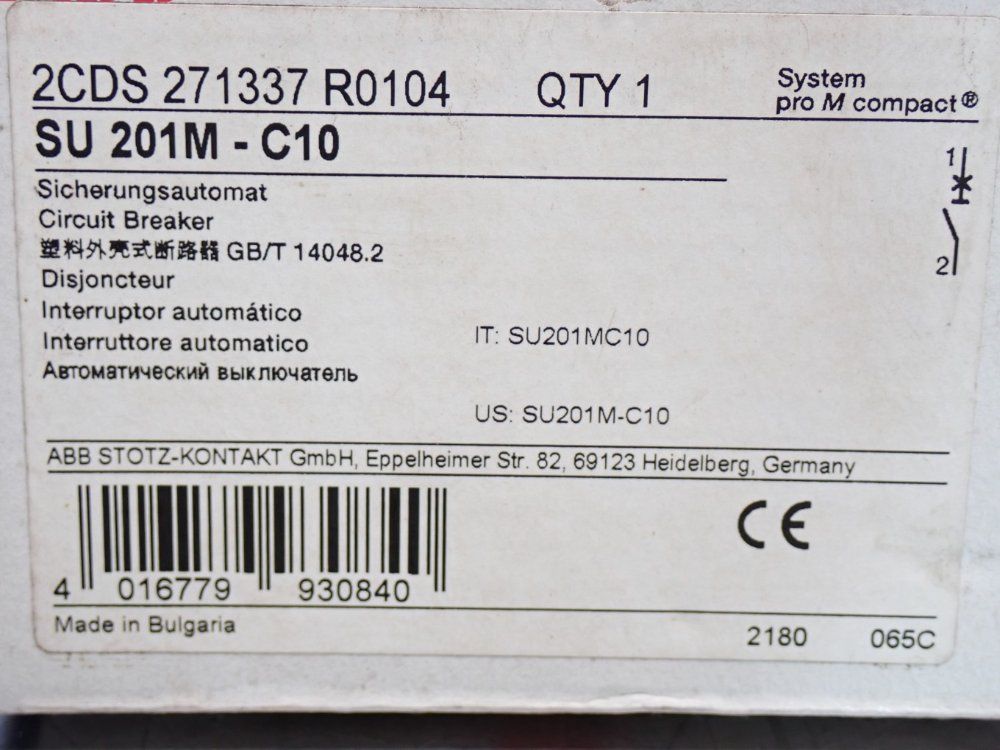 Abb Miniature Circut Breaker 1 Lot Of 2 - 2cds271337r0104