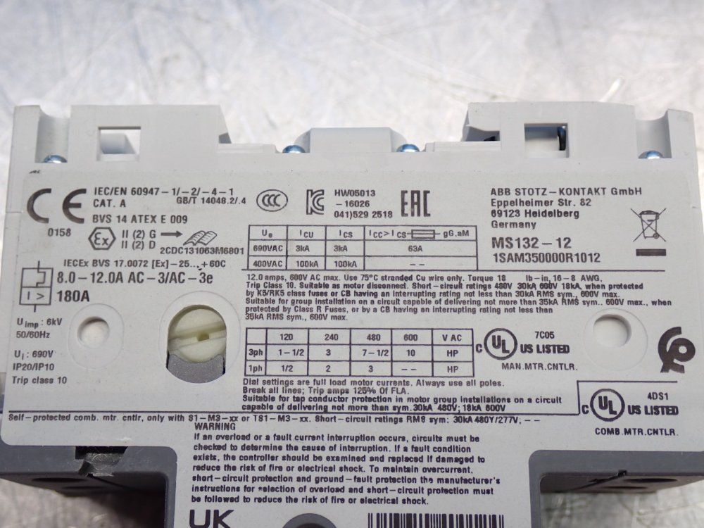 Abb Ms132-12 Manual Motor Starter - 1sam350000r1012