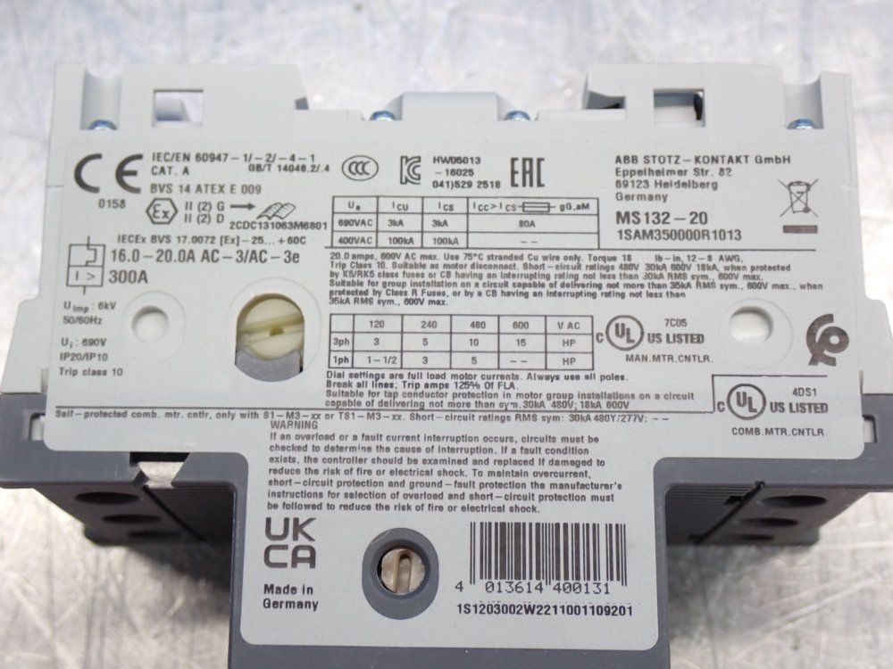 Abb Ms132-20 Manual Motor Starter - 1sam350000r1013