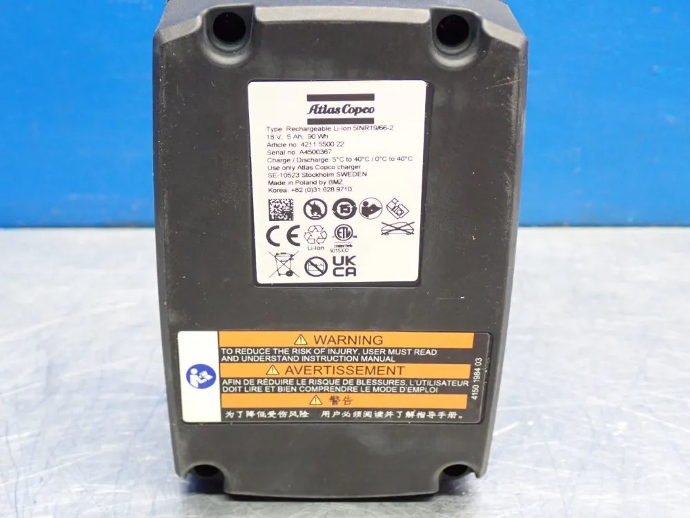 Atlas Copco 18v Replacement Battery - 4211550022