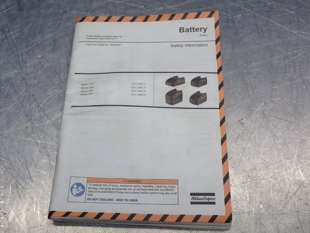 Atlas Copco 18v Replacement Battery - 4211550022