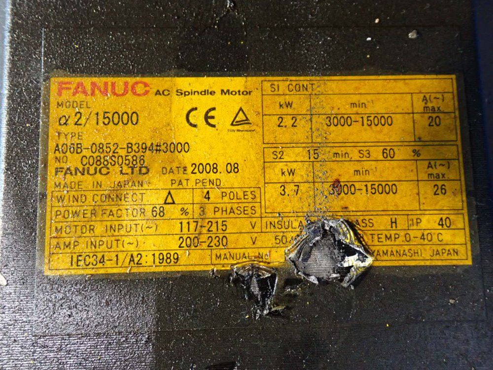 Fanuc 2.2 Kw Servo Motor - A06b-0852-b394#3000