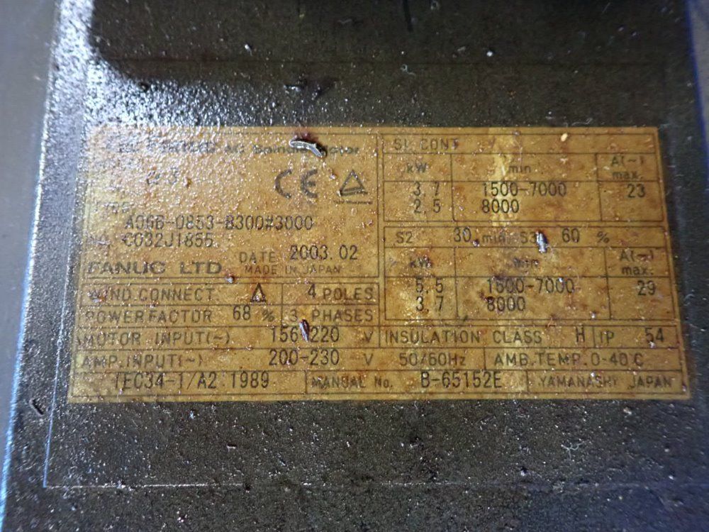 Fanuc 3.7 Kw Servo Motor - A06b-0853-b300#3000