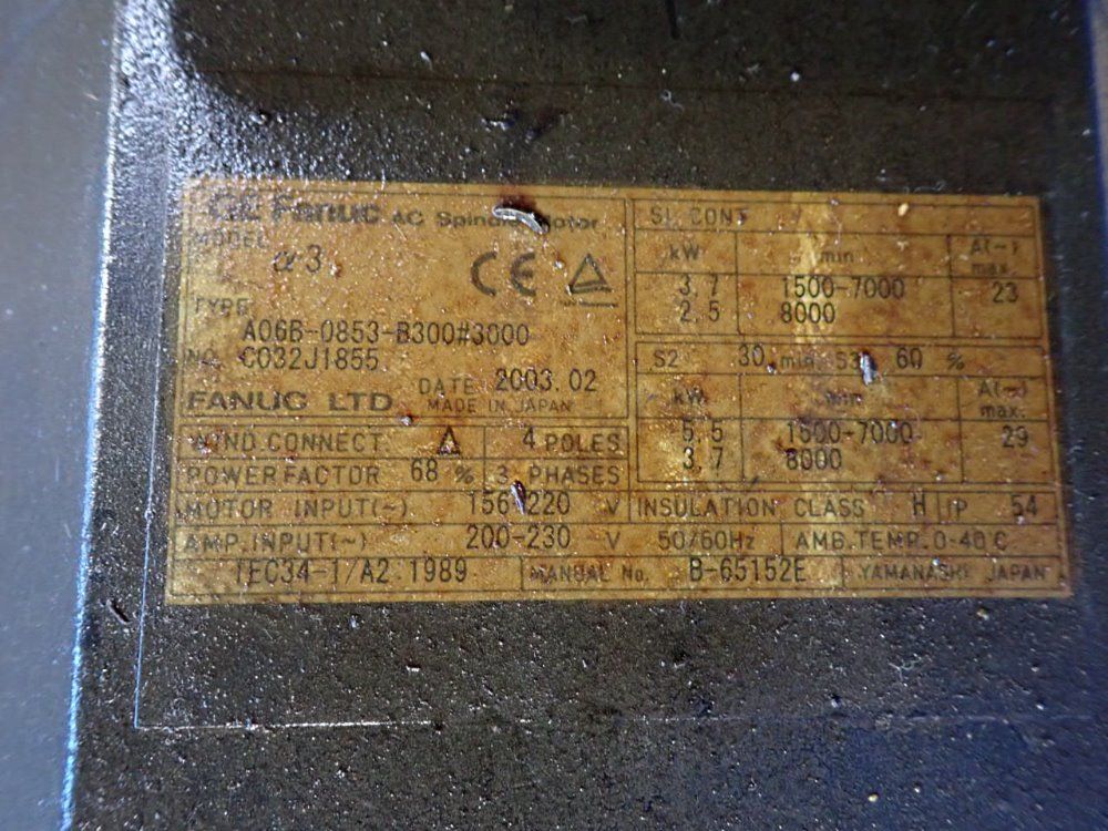 Fanuc 3.7 Kw Servo Motor - A06b-0853-b300#3000