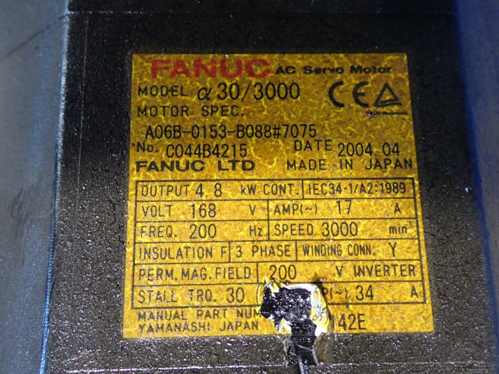 Fanuc 4.8 Kw Servo Motor - A06b-0153-b088#7075