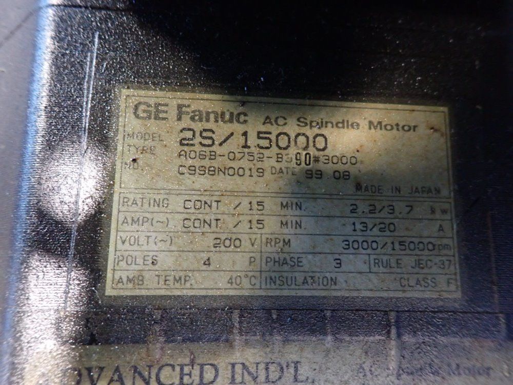 Fanuc 3.7 Kw Servo Motor - A06b-0752-b390#3000