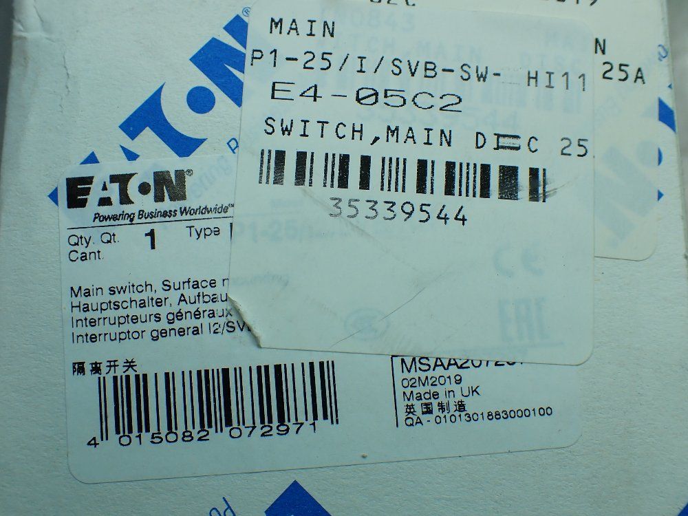 Eaton Rotary Disconnect Switch. - P1-25/i/svb-sw-hi11