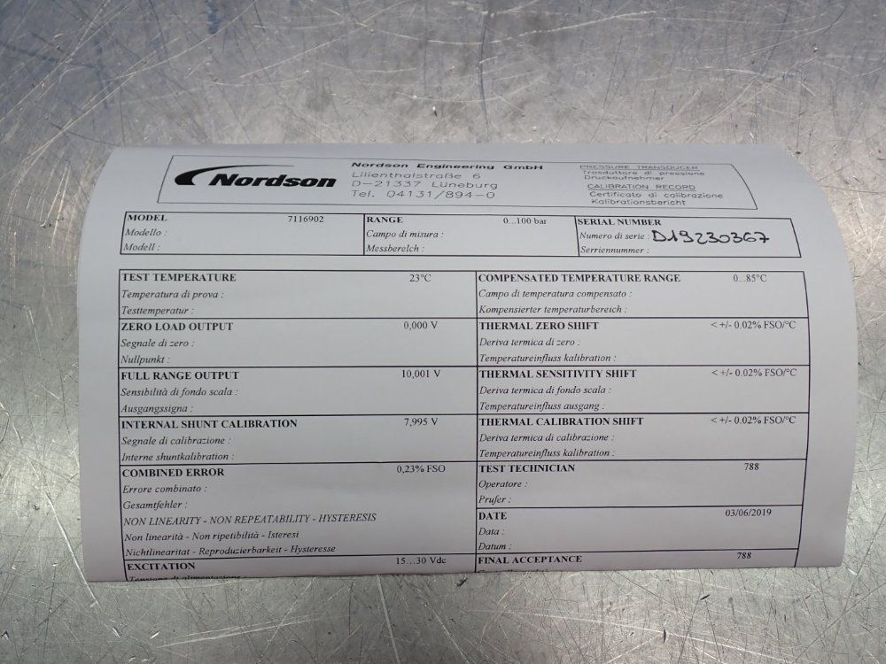 Nordson Pressure Sensor