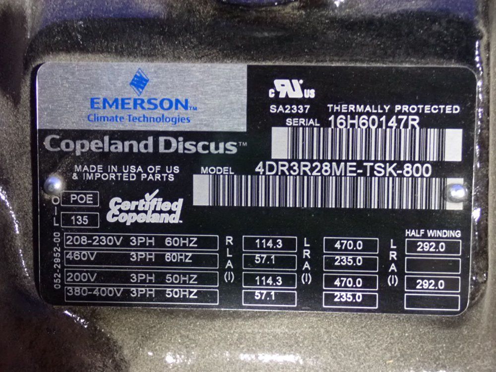 Emerson Reciprocating Compressor - 4dr3r28me-tsk-800