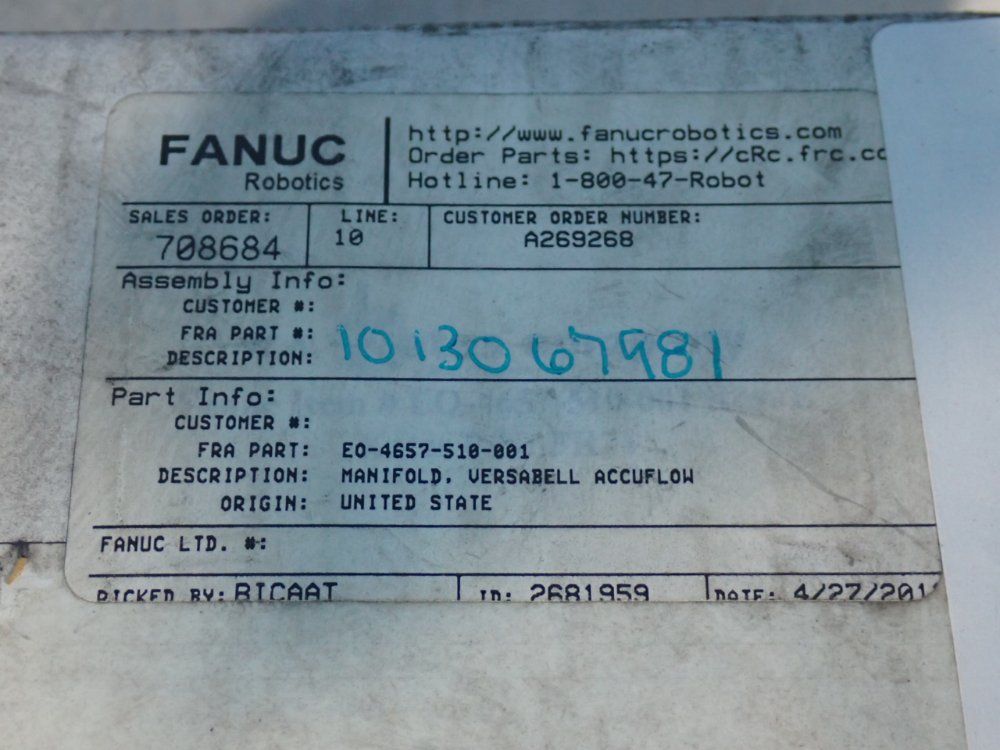 Fanuc Versabell Accuflow Manifold - Eo-4657-510-001